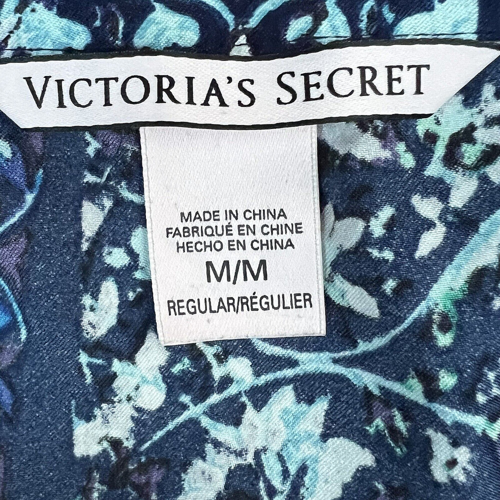 Victoria's Secret - Blue Green White Satin Button Up Sleep Pajama Shirt M - Picture 9 of 14